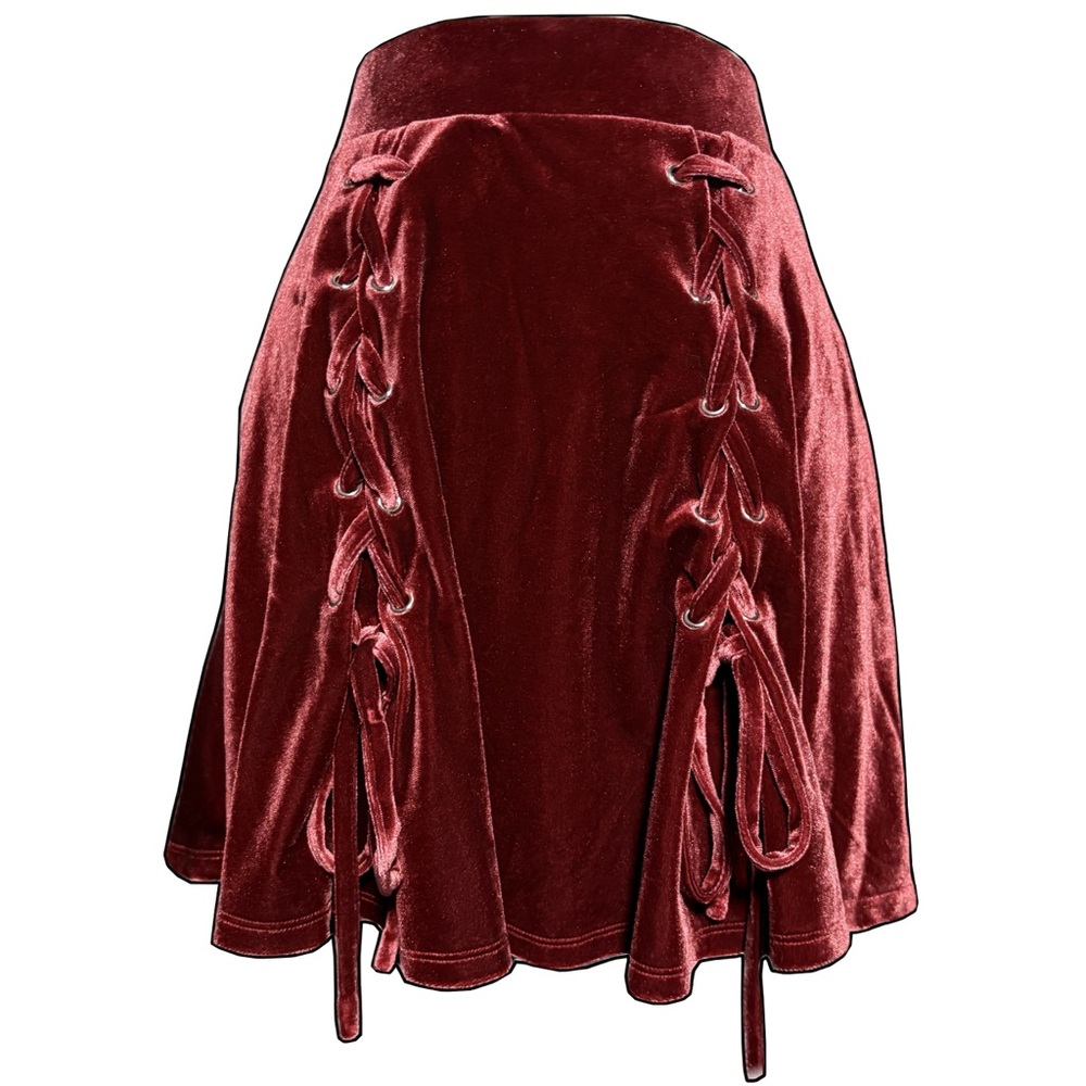 Hot Topic Velvet Lace-Up Skater Skirt - Wine Red
